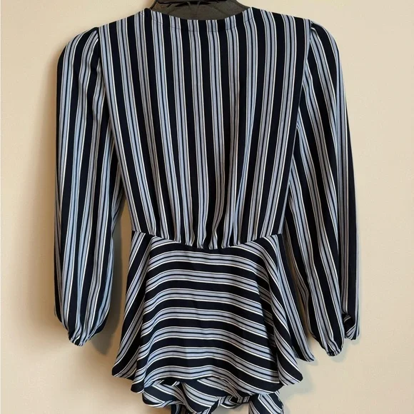 Loft Blue Striped Wrap Tie Top - Picture 9 of 9